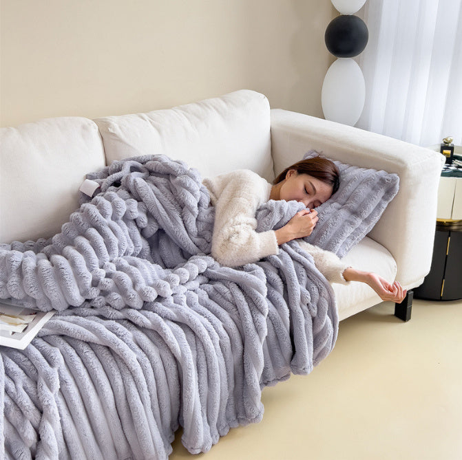 Soft Rabbit Fur Blanket - Double-Sided Velvet Throw Blanket Warm & Cozy