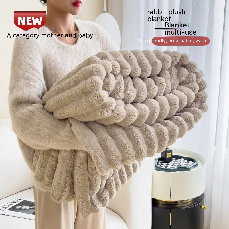 Soft Rabbit Fur Blanket - Double-Sided Velvet Throw Blanket Warm & Cozy
