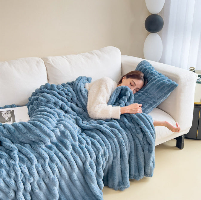 Soft Rabbit Fur Blanket - Double-Sided Velvet Throw Blanket Warm & Cozy
