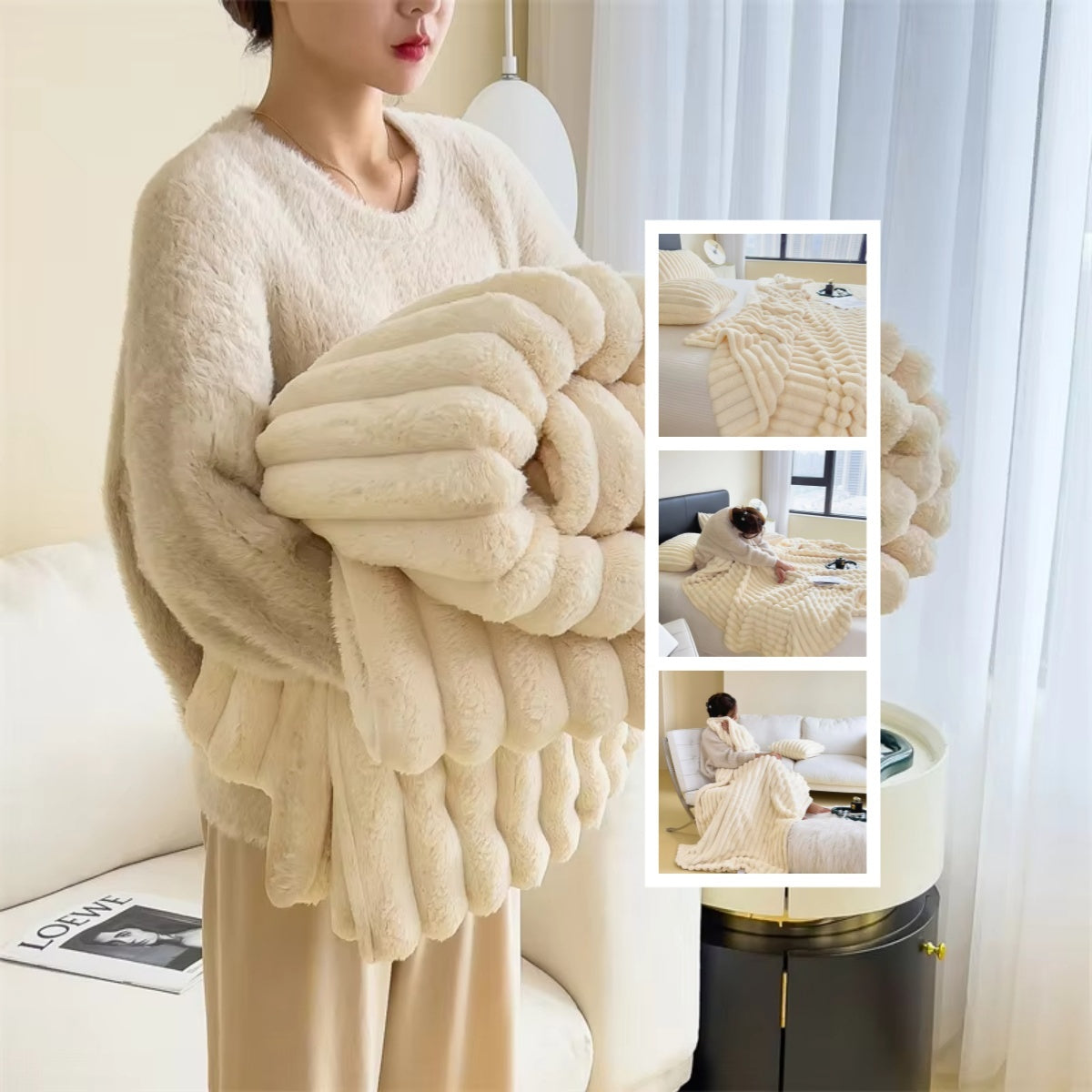 Soft Rabbit Fur Blanket - Double-Sided Velvet Throw Blanket Warm & Cozy