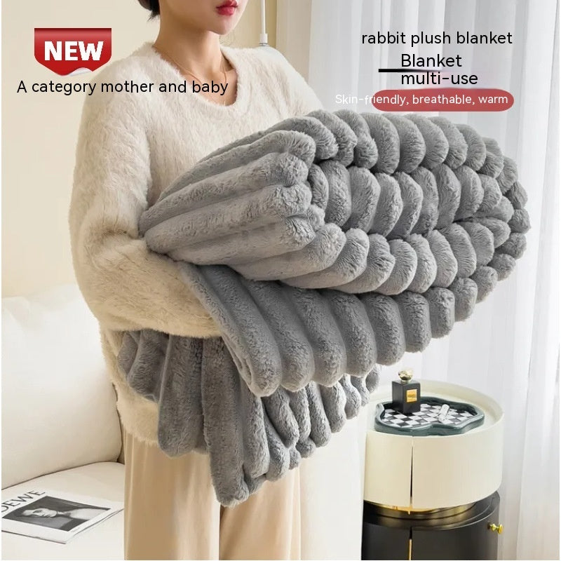 Soft Rabbit Fur Blanket - Double-Sided Velvet Throw Blanket Warm & Cozy