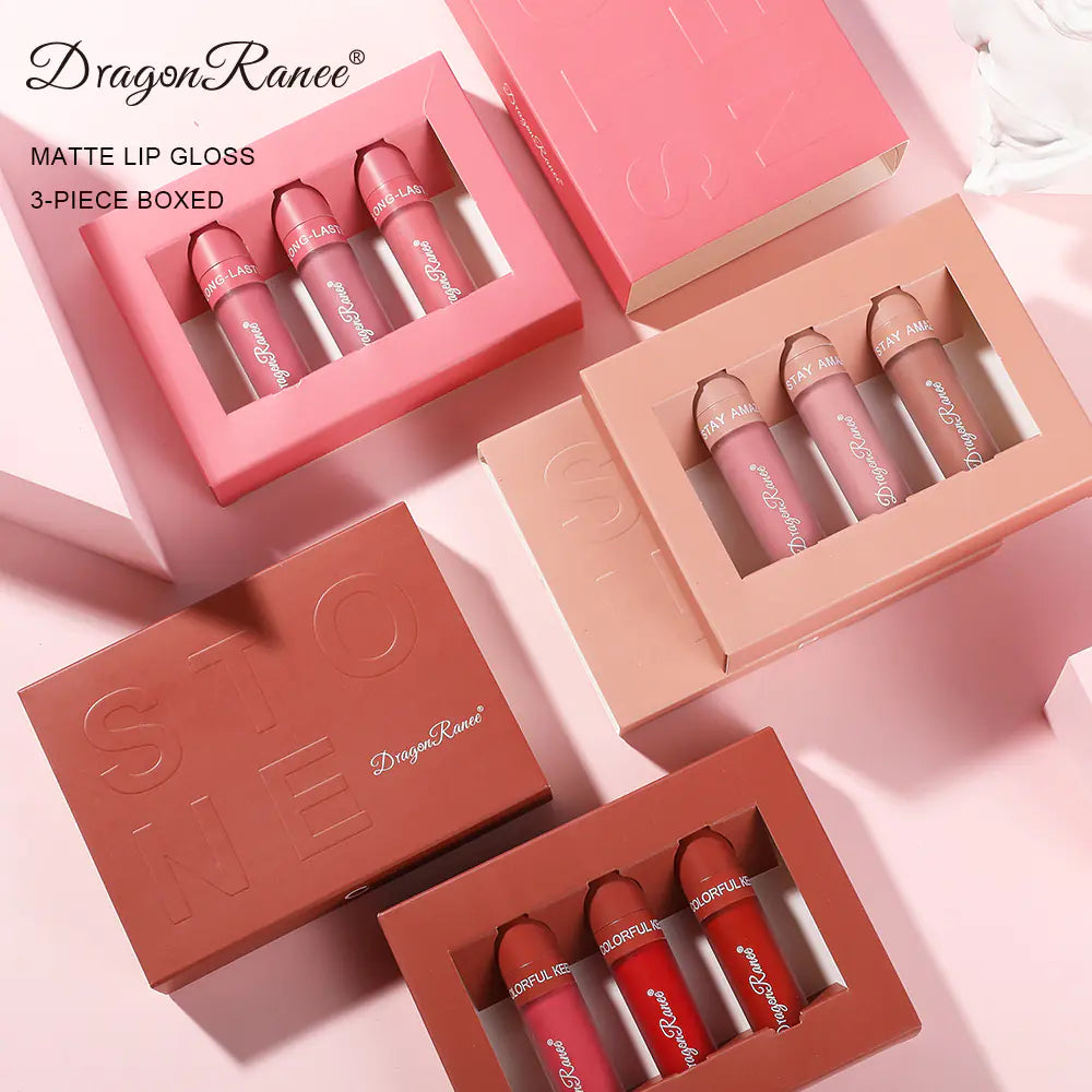 3-Piece Matte Lip Gloss Set - Long-Lasting Non-Stick Formula