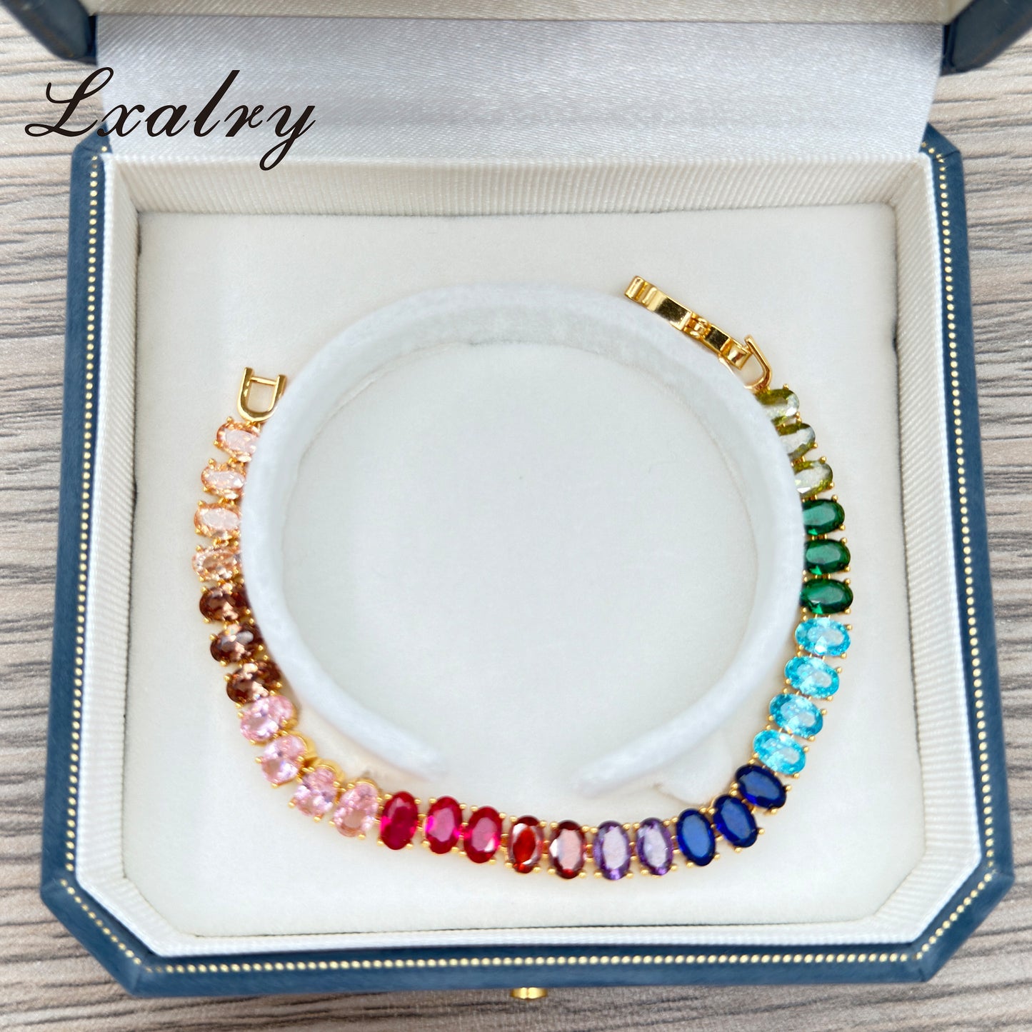 18K Gold Plated Rainbow Zircon Bracelet – Colorful Tennis Chain by Lxalry (Non-Tarnish & Hypoallergenic)