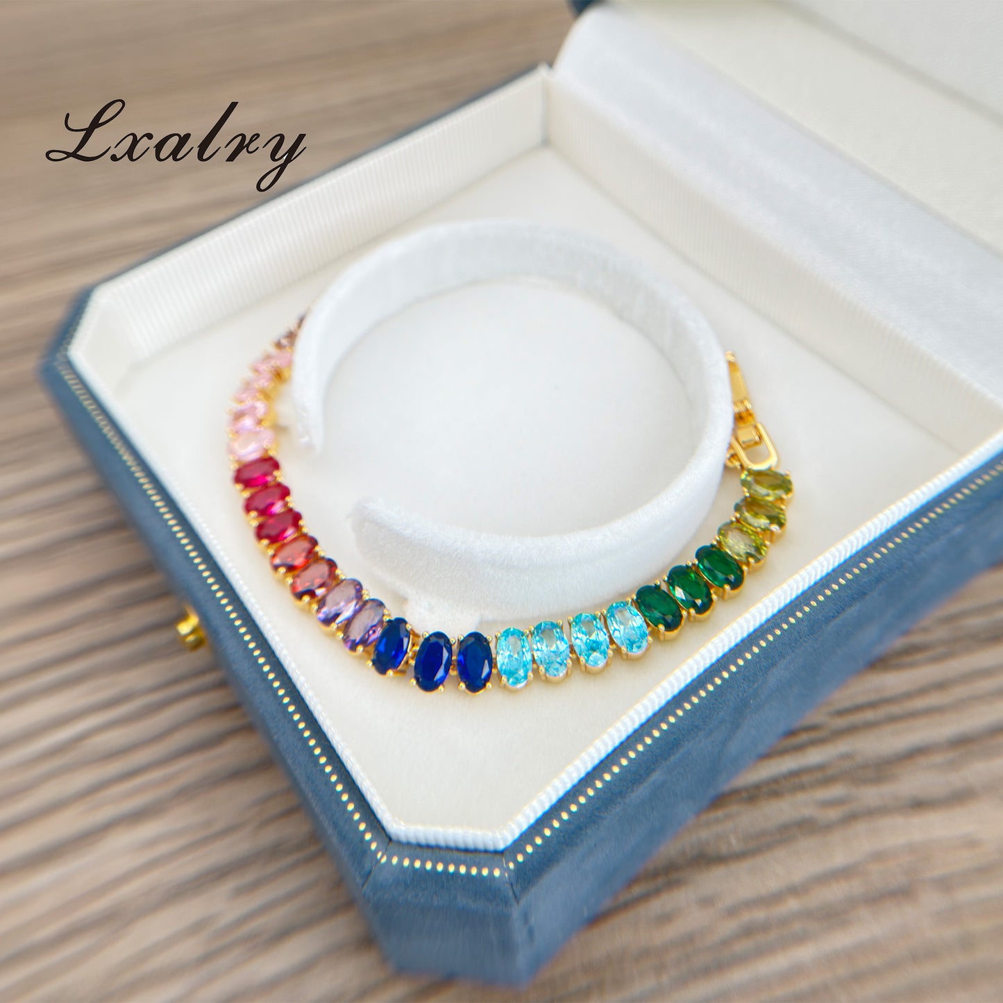 18K Gold Plated Rainbow Zircon Bracelet – Colorful Tennis Chain by Lxalry (Non-Tarnish & Hypoallergenic)