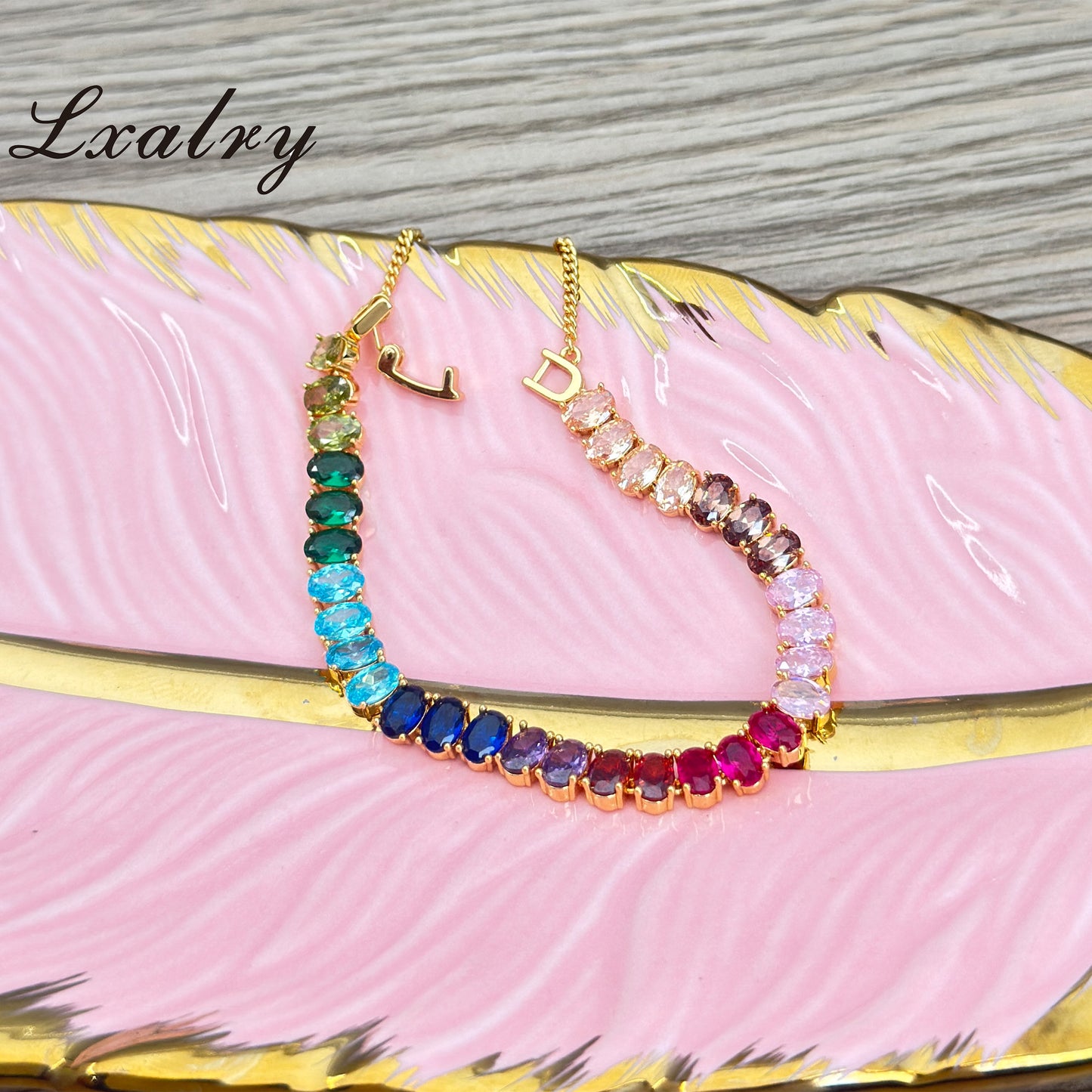 18K Gold Plated Rainbow Zircon Bracelet – Colorful Tennis Chain by Lxalry (Non-Tarnish & Hypoallergenic)