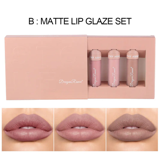 3-Piece Matte Lip Gloss Set - Long-Lasting Non-Stick Formula