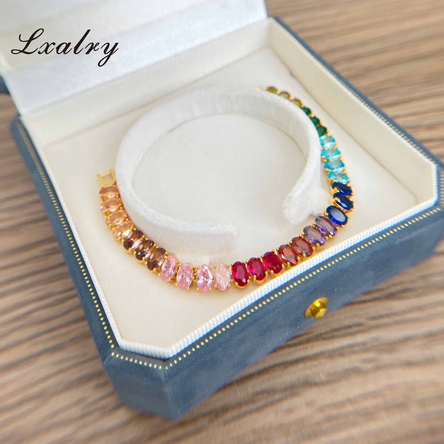 18K Gold Plated Rainbow Zircon Bracelet – Colorful Tennis Chain by Lxalry (Non-Tarnish & Hypoallergenic)