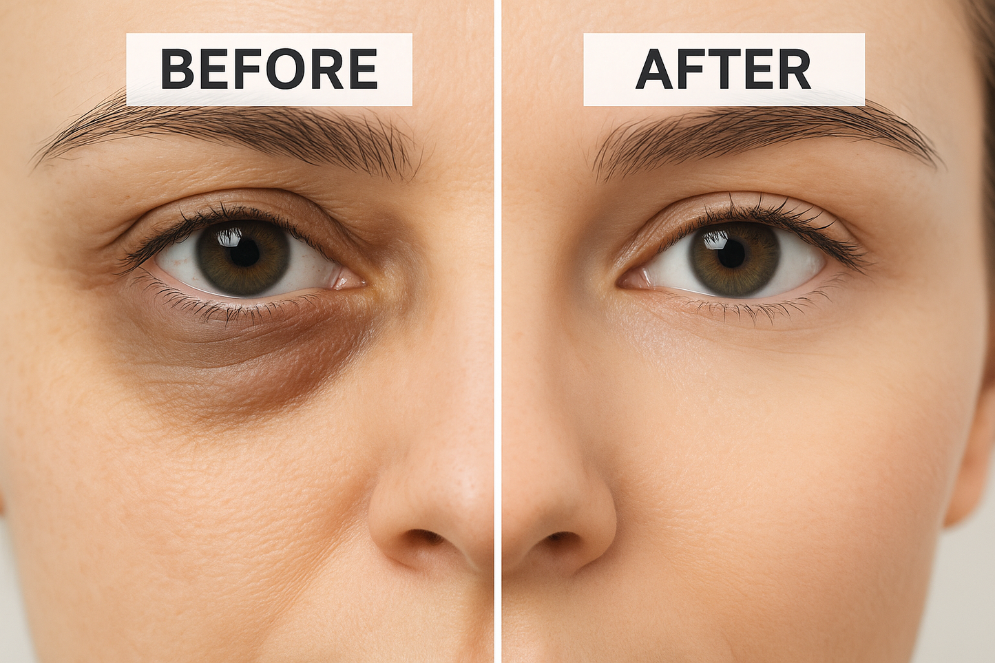 Before and after comparison showing dark circle reduction